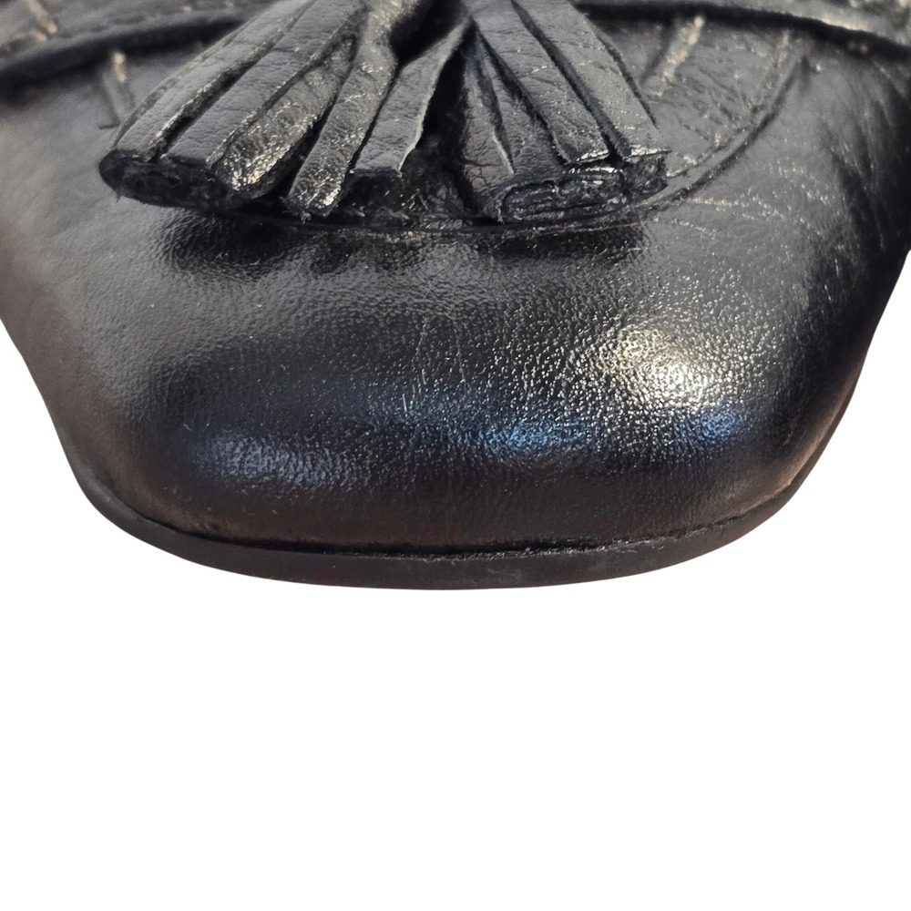 Talbots Black Pebbled Leather Tassel Loafer Pumps Low Block Heel Gold Hardware - Picture 13 of 16